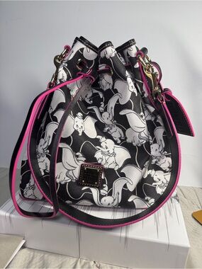 Dooney & Burke Disney exclusive  bucket Black White pink Dumbo Shoulder Bag by